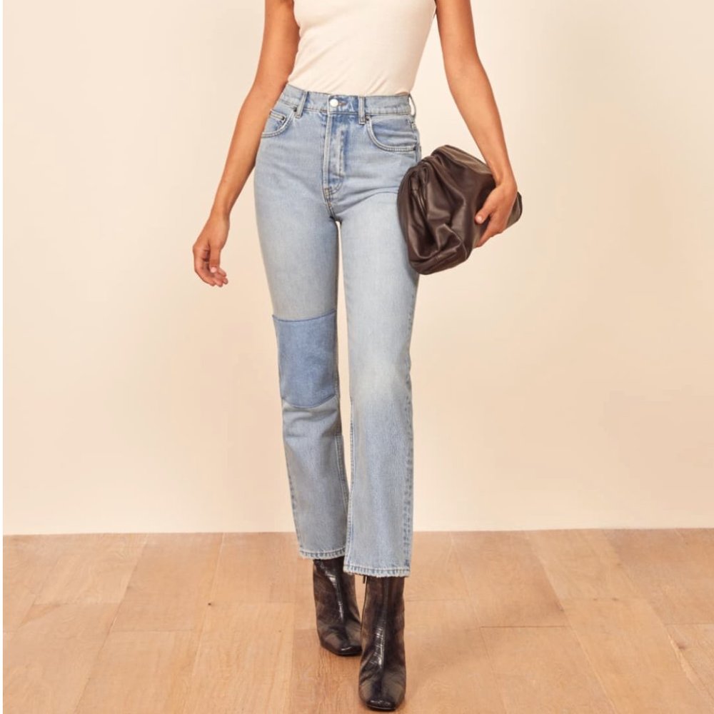 Reformation Cynthia Patch High Rise Straight Jeans